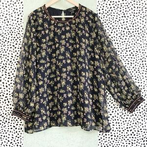 Suzanne Betro | Floral Sheer Sleeve Peasant Top